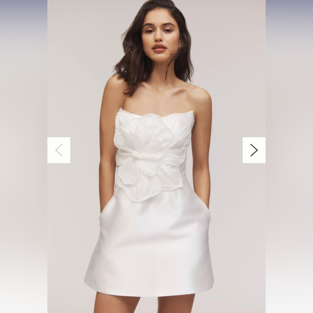 Watters White Strapless Floral Dress